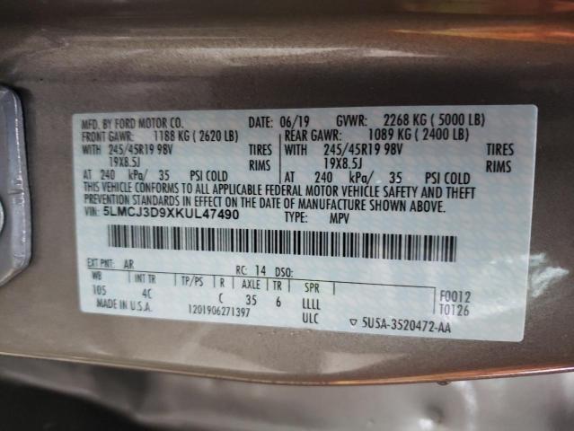 5LMCJ3D9XKUL47490 - 2019 LINCOLN MKC RESERVE Bej foto 13