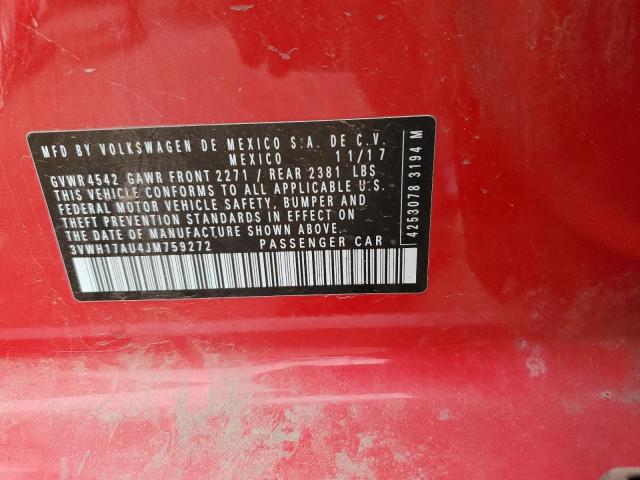 3VWH17AU4JM759272 - 2018 VOLKSWAGEN GOLF ALLTR S RED photo 12