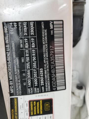 4JGDA5HB7EA357917 - 2014 MERCEDES-BENZ ML 350 4MATIC WHITE photo 13