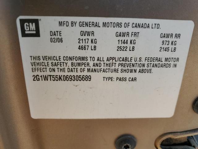 2G1WT55K069305689 - 2006 CHEVROLET IMPALA LT TAN photo 12