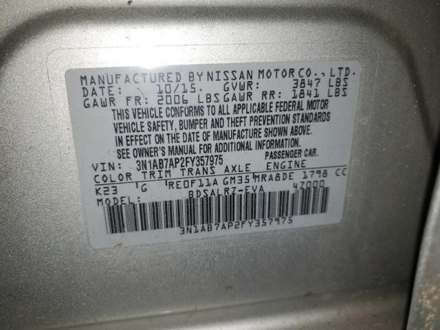 3N1AB7AP2FY357975 - 2015 NISSAN SENTRA S SILVER photo 12