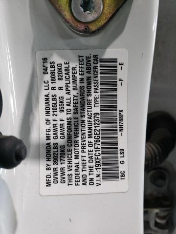 19XFC1F76GE212379 - 2016 HONDA CIVIC EXL თეთრი ფოტო 13