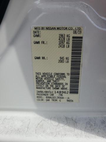 1N4BL4BV5LC148962 - 2020 NISSAN ALTIMA S WHITE photo 12