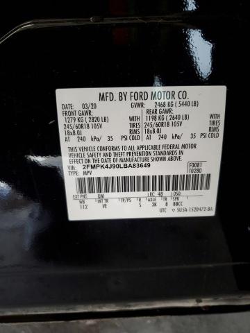 2FMPK4J90LBA83649 - 2020 FORD EDGE SEL BLACK photo 12