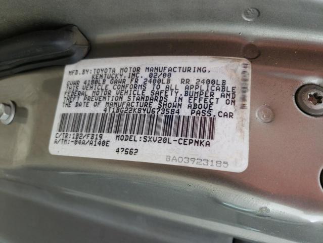 4T1BG22K8YU673584 - 2000 TOYOTA CAMRY CE GRAY photo 12