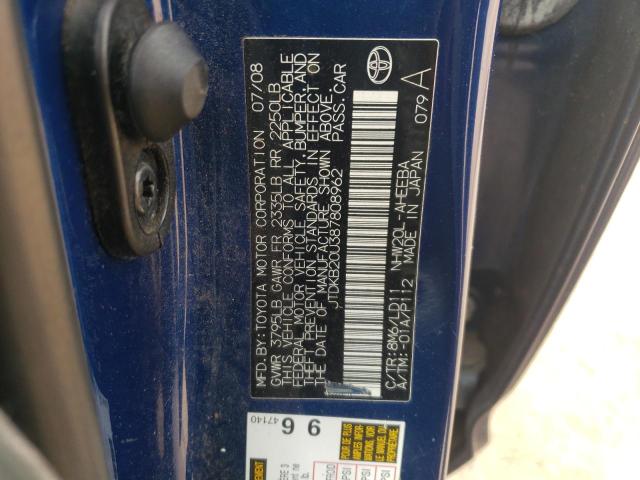 JTDKB20U387808962 - 2008 TOYOTA PRIUS BLUE photo 12