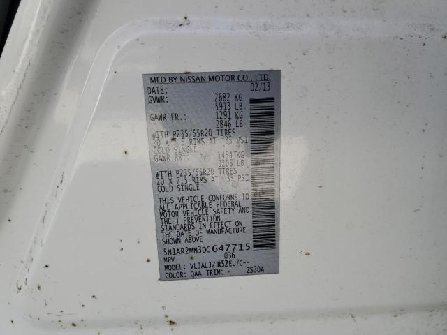 5N1AR2MN3DC647715 - 2013 NISSAN PATHFINDER S 白色 照片 13