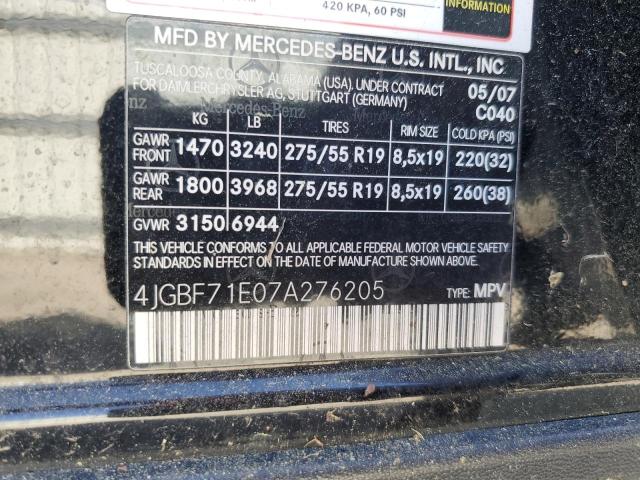 4JGBF71E07A276205 - 2007 MERCEDES-BENZ GL 450 4MATIC BLACK photo 13