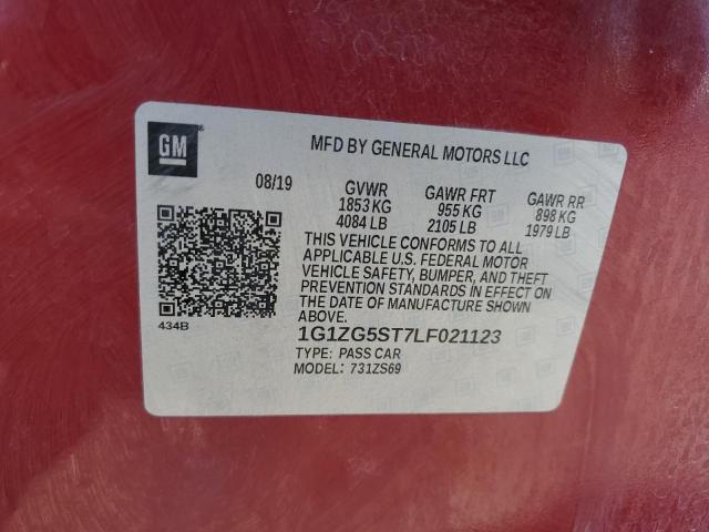 1G1ZG5ST7LF021123 - 2020 CHEVROLET MALIBU RS MAROON photo 13