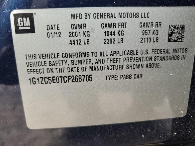 1G1ZC5E07CF268705 - 2012 CHEVROLET MALIBU 1LT Niebieski zdjęcie 13