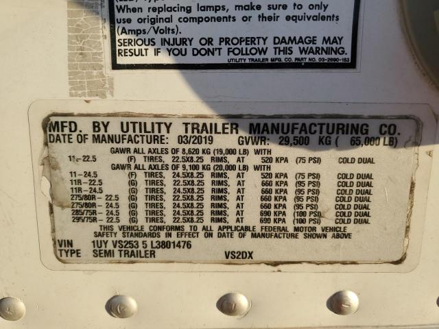 1UYVS2535L3801476 - 2020 UTILITY TRAILER WHITE photo 10