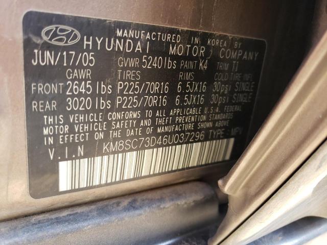 KM8SC73D46U037296 - 2006 HYUNDAI SANTA FE GLS GOLD photo 13