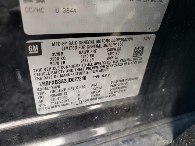 LRBFXBSA3JD027340 - 2018 BUICK ENVISION PREFERRED 黑色 照片 12