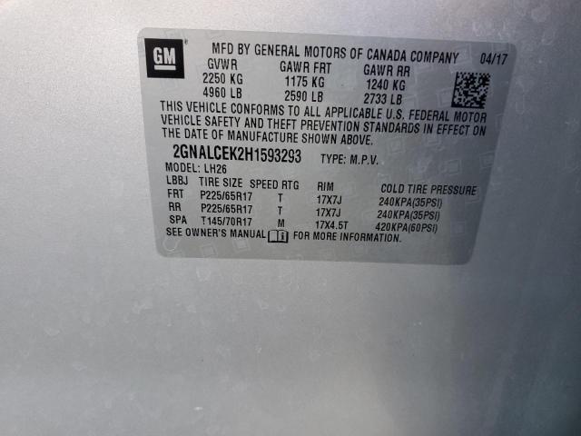 2GNALCEK2H1593293 - 2017 CHEVROLET EQUINOX LT SILVER photo 13