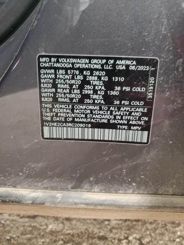 1V2HE2CA3RC209019 - 2024 VOLKSWAGEN ATLAS CROS SE Մոխրագույն լուսանկար 13