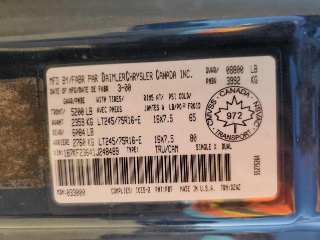 1B7KF23641J248489 - 2001 DODGE RAM 2500 BLUE photo 12