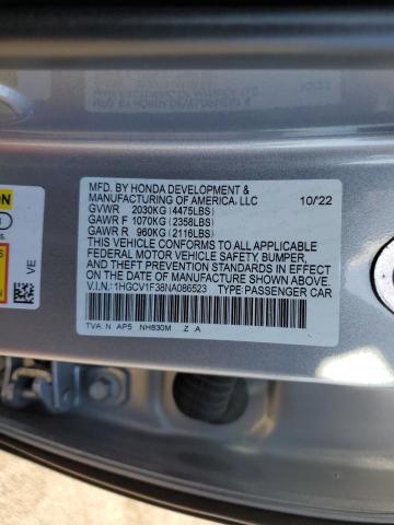 1HGCV1F38NA086523 - 2022 HONDA ACCORD SPORT SILVER photo 12