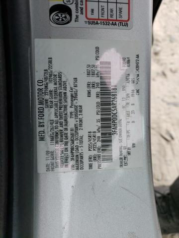 3FAHP0DC5AR268181 - 2010 FORD FUSION SPORT SILVER photo 12