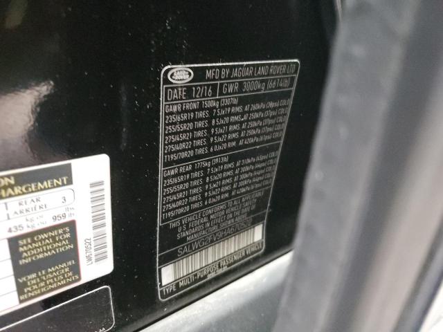 SALWG2FV9HA670522 - 2017 LAND ROVER RANGE ROVE SE BLACK photo 12