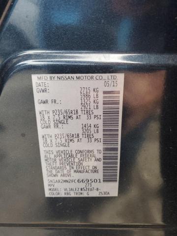 5N1AR2MN2FC669501 - 2015 NISSAN PATHFINDER S 蓝色 照片 13