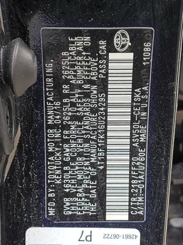 4T1BF1FK1GU234295 - 2016 TOYOTA CAMRY LE BLACK photo 12