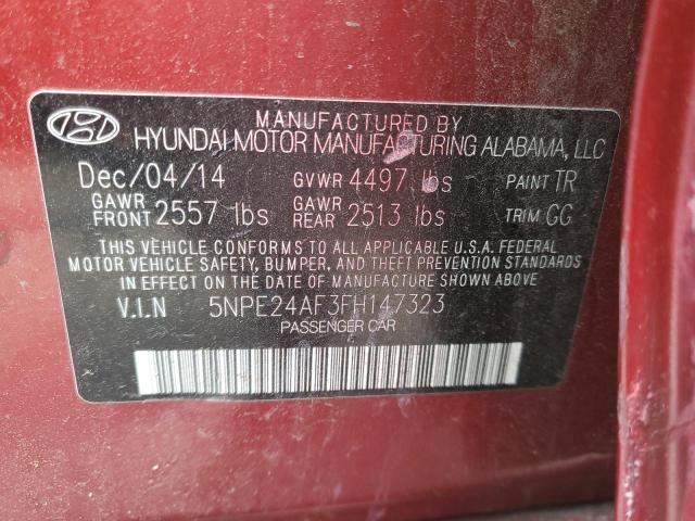 5NPE24AF3FH147323 - 2015 HYUNDAI SONATA SE RED photo 12