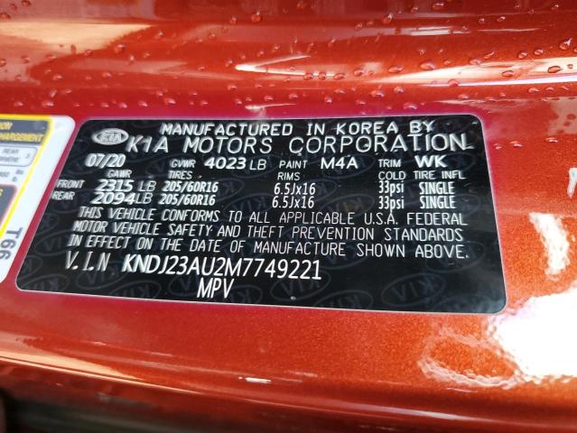 KNDJ23AU2M7749221 - 2021 KIA SOUL LX ORANGE photo 12