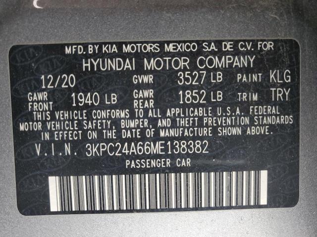 3KPC24A66ME138382 - 2021 HYUNDAI ACCENT SE SILVER photo 12