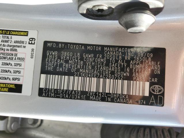 2T1KU4EE7AC260752 - 2010 TOYOTA COROLLA MA SILVER photo 13