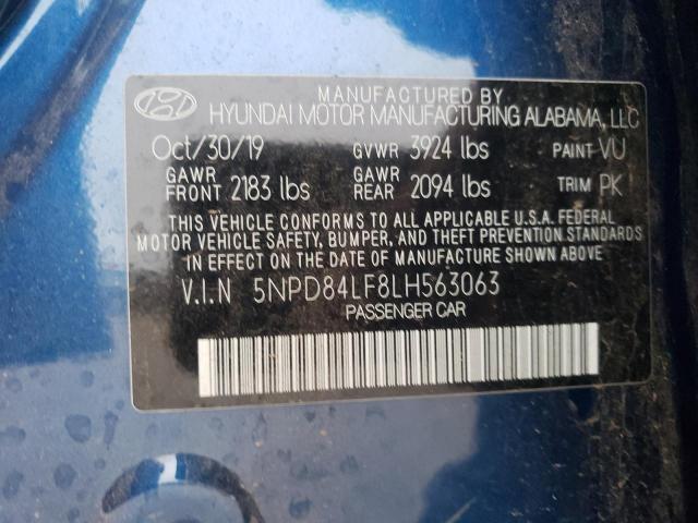 5NPD84LF8LH563063 - 2020 HYUNDAI ELANTRA GT SEL BLUE photo 12