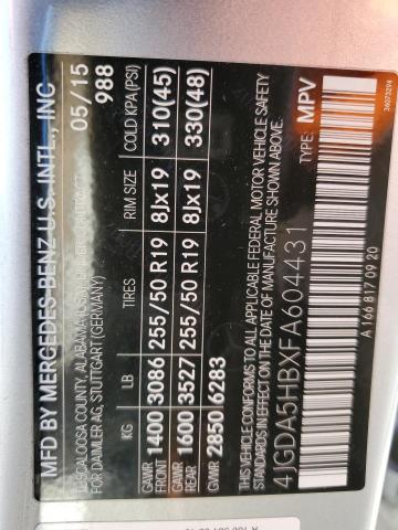 4JGDA5HBXFA604431 - 2015 MERCEDES-BENZ ML 350 4MATIC SILVER photo 12