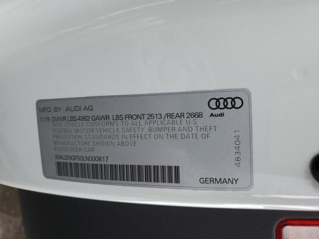 WAU2NGF50LN000817 - 2020 AUDI A5 PREMIUM WHITE photo 12