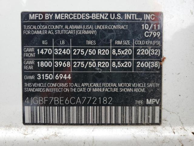 4JGBF7BE6CA772182 - 2012 MERCEDES-BENZ GL 450 4MATIC WHITE photo 13