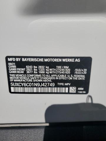 5UXCY6C01N9J42749 - 2022 BMW X6 XDRIVE40I WHITE photo 13
