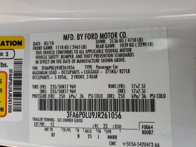 3FA6P0LU9JR261056 - 2018 FORD FUSION SE HYBRID WHITE photo 12