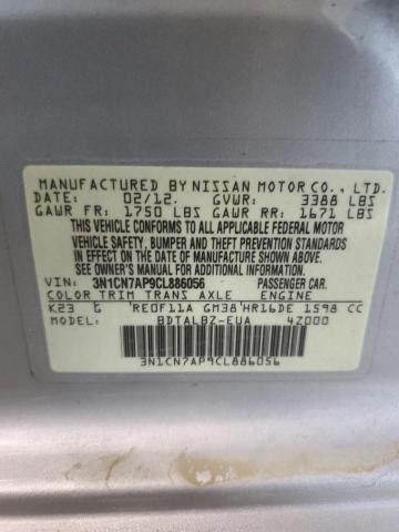 3N1CN7AP9CL886056 - 2012 NISSAN VERSA S SILVER photo 13