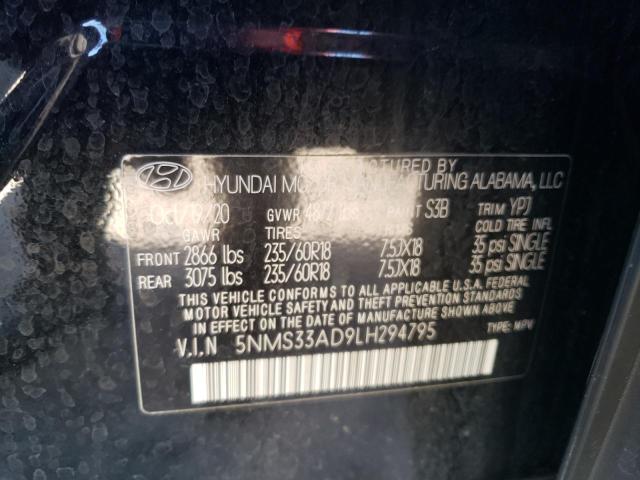 5NMS33AD9LH294795 - 2020 HYUNDAI SANTA FE SEL BLACK photo 12