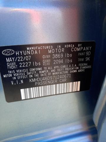 KMHDU46D97U240671 - 2007 HYUNDAI ELANTRA GLS BLUE photo 13