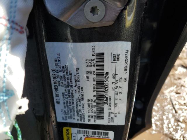 3FA6P0HD2KR154246 - 2019 FORD FUSION SE GRAY photo 12