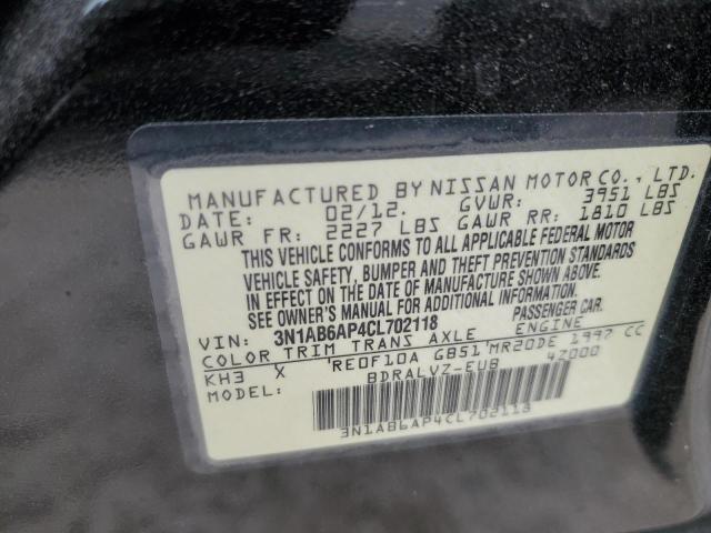 3N1AB6AP4CL702118 - 2012 NISSAN SENTRA 2.0 BLACK photo 13