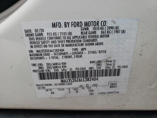 MAJ3S2GE6LC382404 - 2020 FORD ECOSPORT SE WHITE photo 14