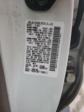 JN8DR09Y64W910145 - 2004 NISSAN PATHFINDER LE თეთრი ფოტო 13