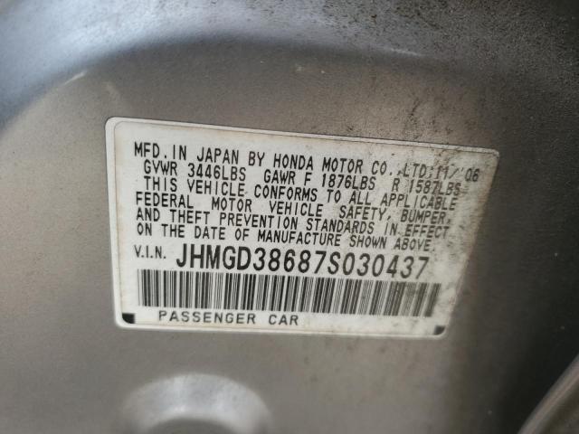 JHMGD38687S030437 - 2007 HONDA FIT S 灰色 照片 12