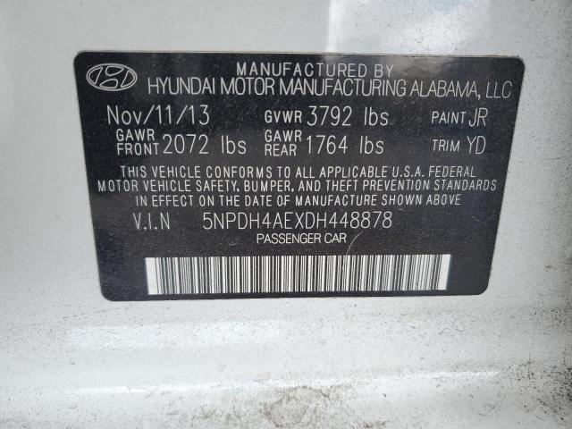 5NPDH4AEXDH448878 - 2013 HYUNDAI ELANTRA GLS WHITE photo 12