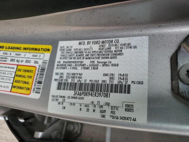 3FA6P0K94ER397081 - 2014 FORD FUSION TITANIUM SILVER photo 12