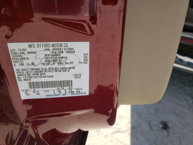 1FTRX12515FA41646 - 2005 FORD F150 BURGUNDY photo 13