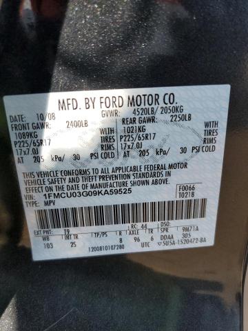 1FMCU03G09KA59525 - 2009 FORD ESCAPE XLT CHARCOAL photo 12