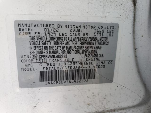 3N1CP5BV5NL482878 - 2022 NISSAN KICKS S WHITE photo 13