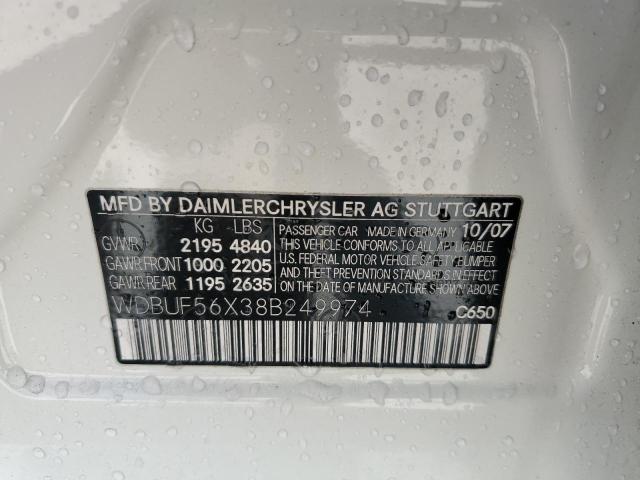 WDBUF56X38B249974 - 2008 MERCEDES-BENZ E 350 WHITE photo 12