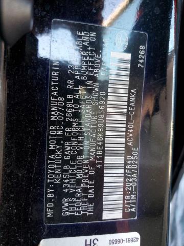 4T1BE46K89U856920 - 2009 TOYOTA CAMRY BASE BLACK photo 12